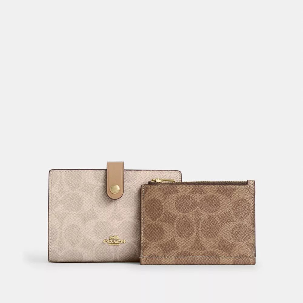 2-in-1-portemonnee van Signature Canvas met blokpatroon
