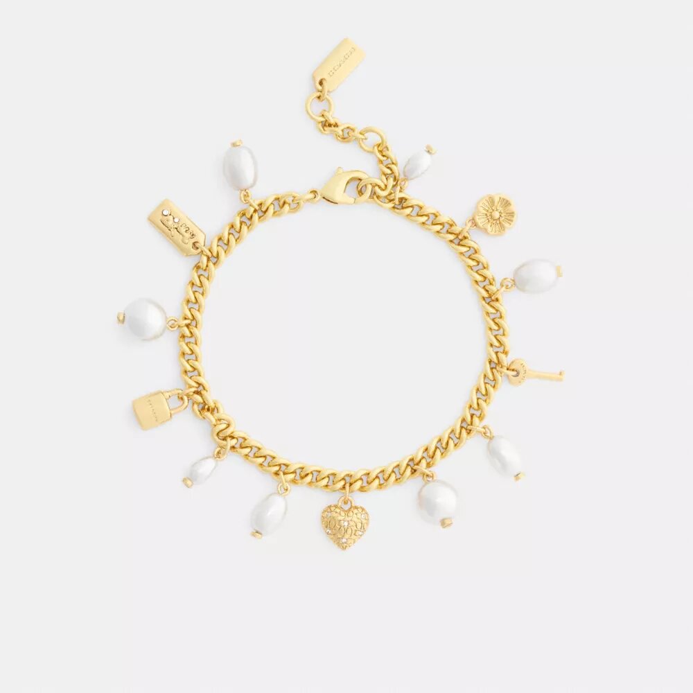 Armband met parel- en hartbedels