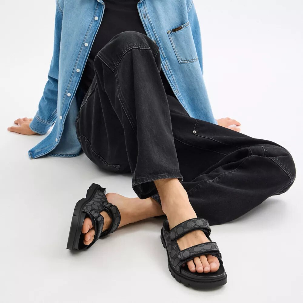 Bandsandalen met dubbele band in kenmerkend jacquard