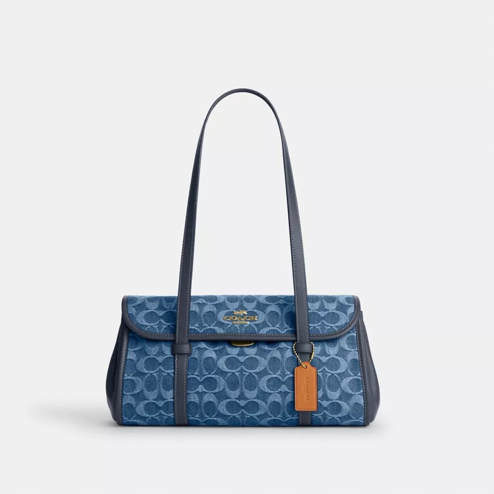Bridget-schoudertas met klep in kenmerkend denim