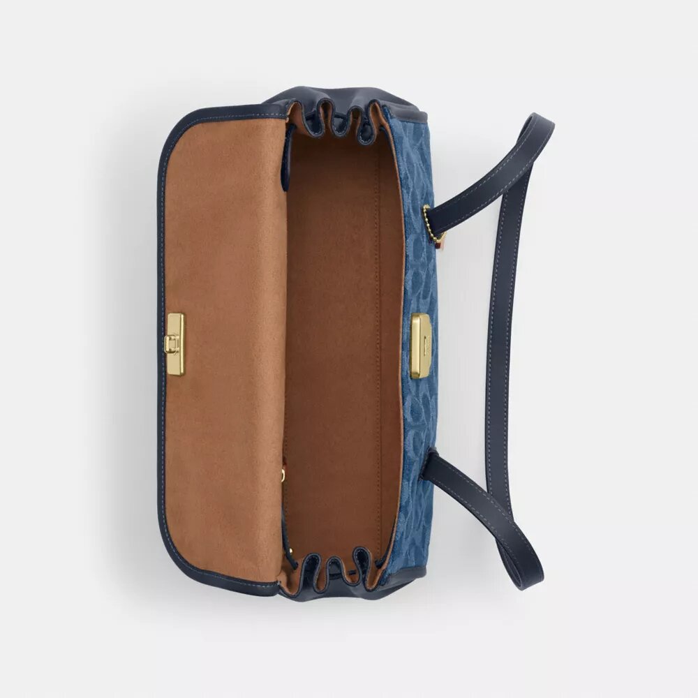 Bridget-schoudertas met klep in kenmerkend denim