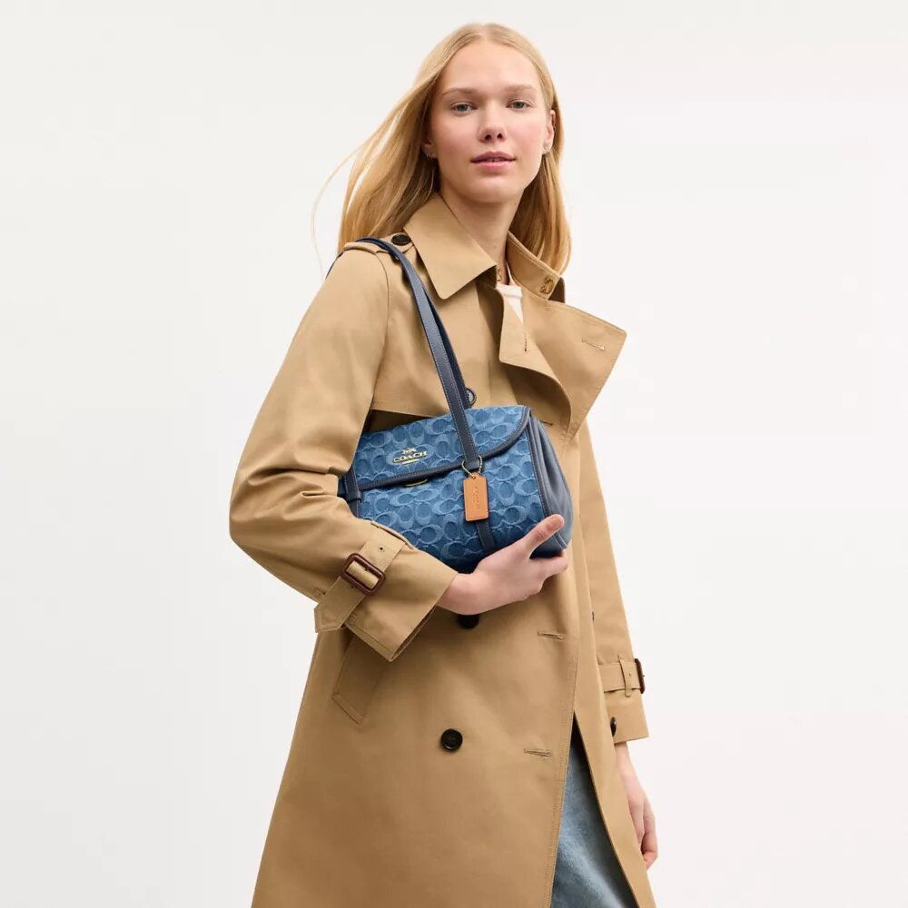 Bridget-schoudertas met klep in kenmerkend denim