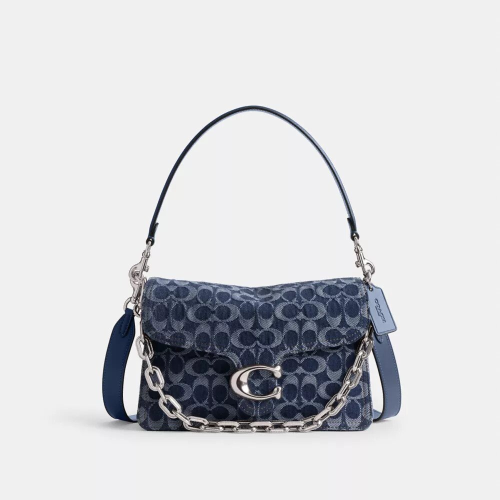 Chain Tabby-schoudertas in kenmerkend denim