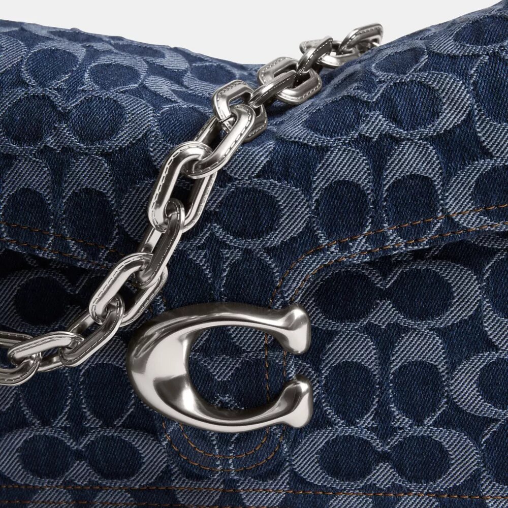 Chain Tabby-schoudertas in kenmerkend denim