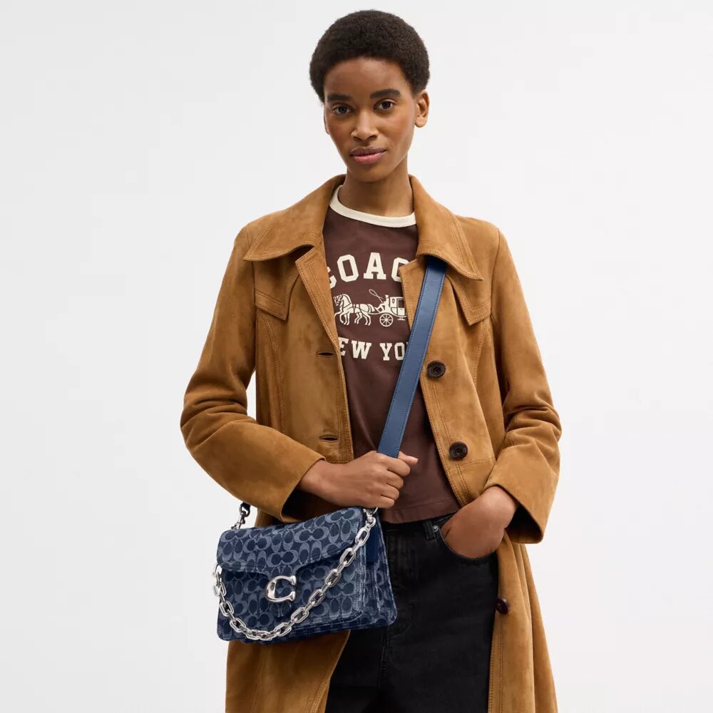 Chain Tabby-schoudertas in kenmerkend denim