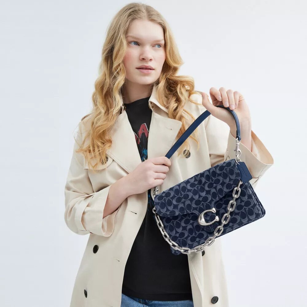 Chain Tabby-schoudertas in kenmerkend denim