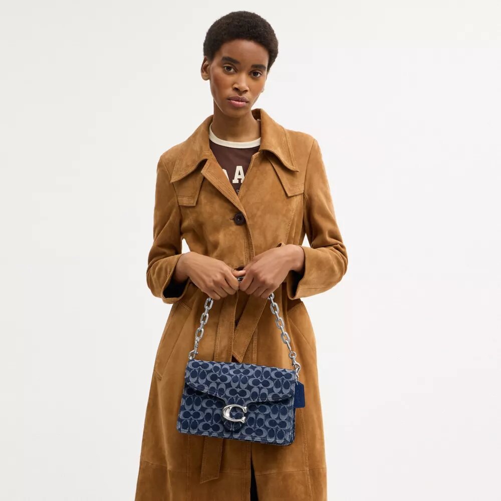Chain Tabby-schoudertas in kenmerkend denim