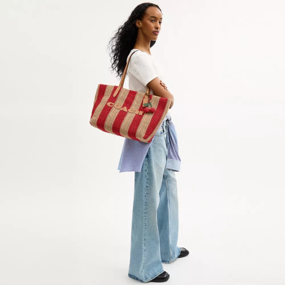 City Tote Bag met strepen en bedels