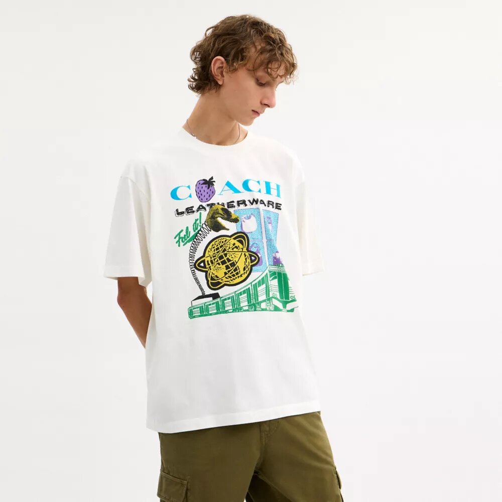 Collage Train T-shirt met relaxte pasvorm van biologisch katoen