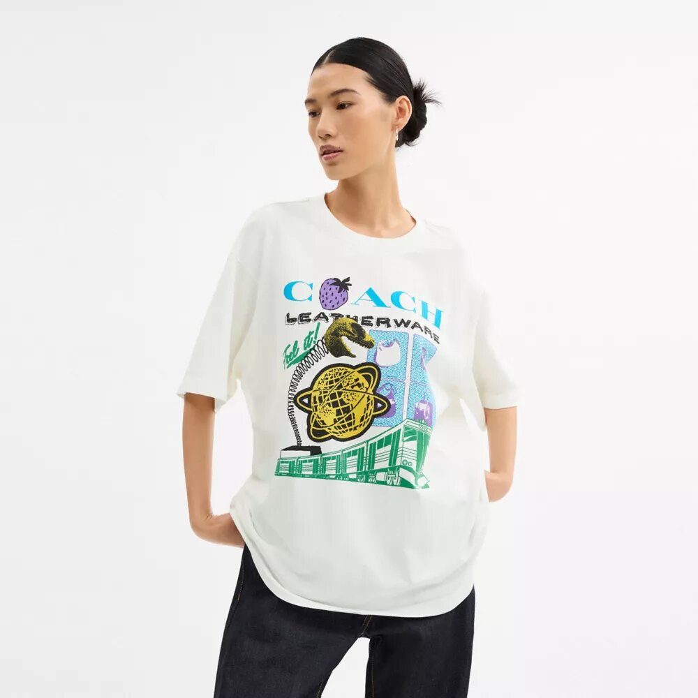 Collage Train T-shirt met relaxte pasvorm van biologisch katoen