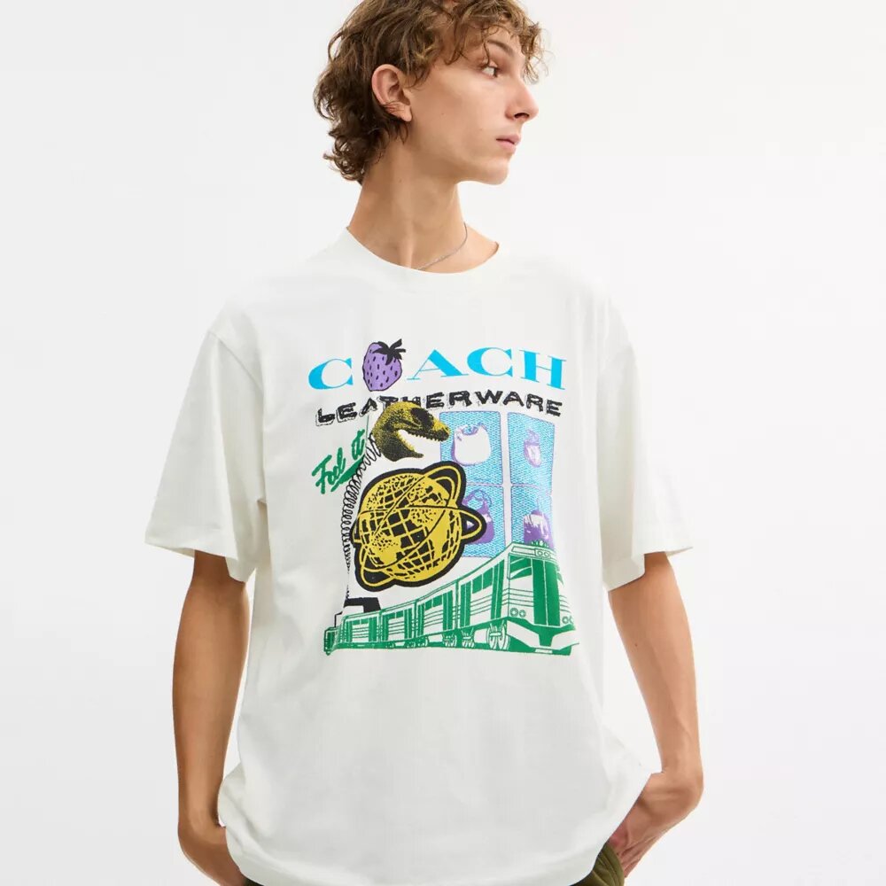 Collage Train T-shirt met relaxte pasvorm van biologisch katoen