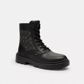 Combat boots with a distinctive jacquard pattern