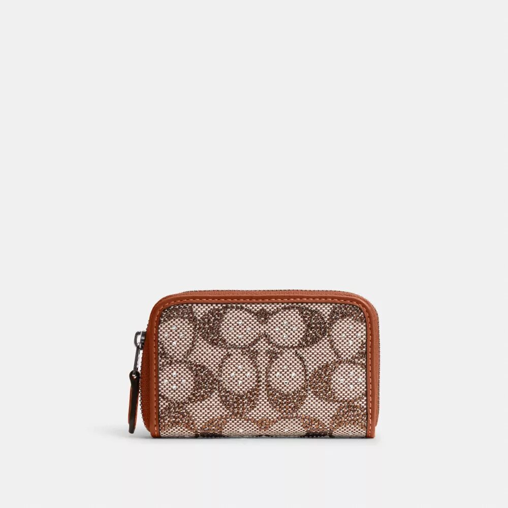 Essential klein kaartenetui met rits rondom in Crystal Signature-jacquard