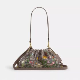 Faye-schoudertas in kenmerkend jacquard met bloemenborduursel