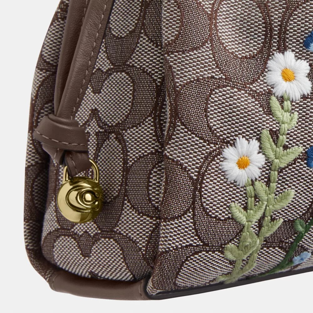 Faye-schoudertas in kenmerkend jacquard met bloemenborduursel