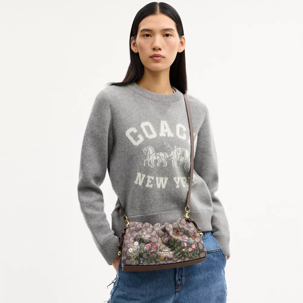 Faye-schoudertas in kenmerkend jacquard met bloemenborduursel