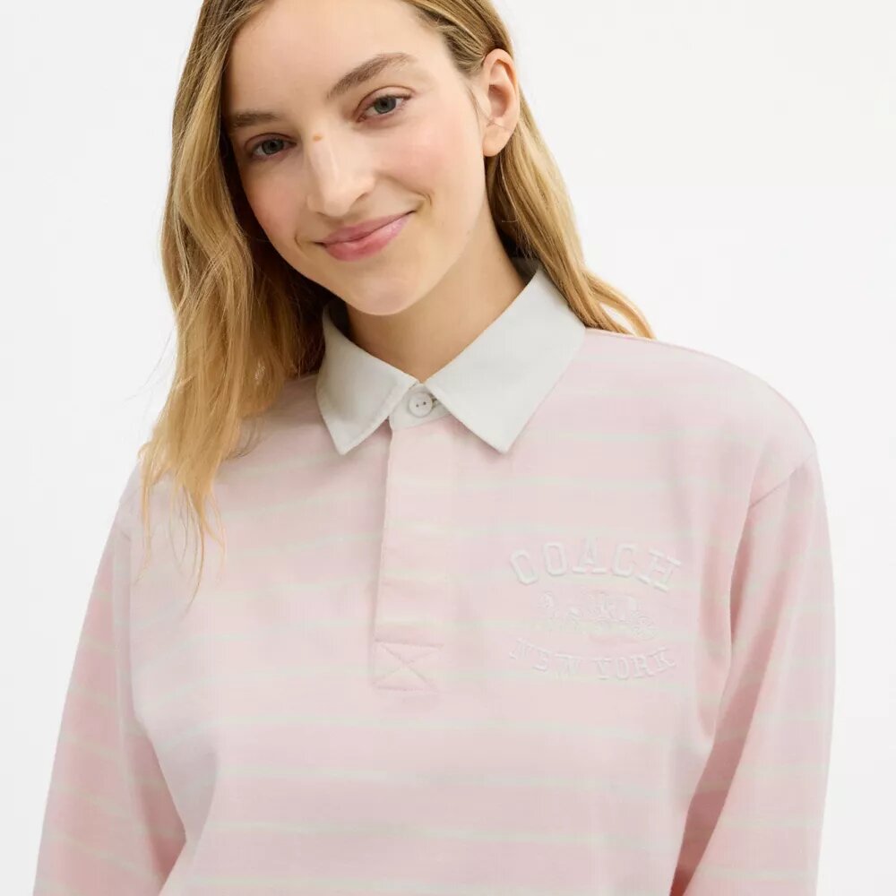 Gestreepte rugbypoloshirt met Horse and Carriage van biologisch katoen
