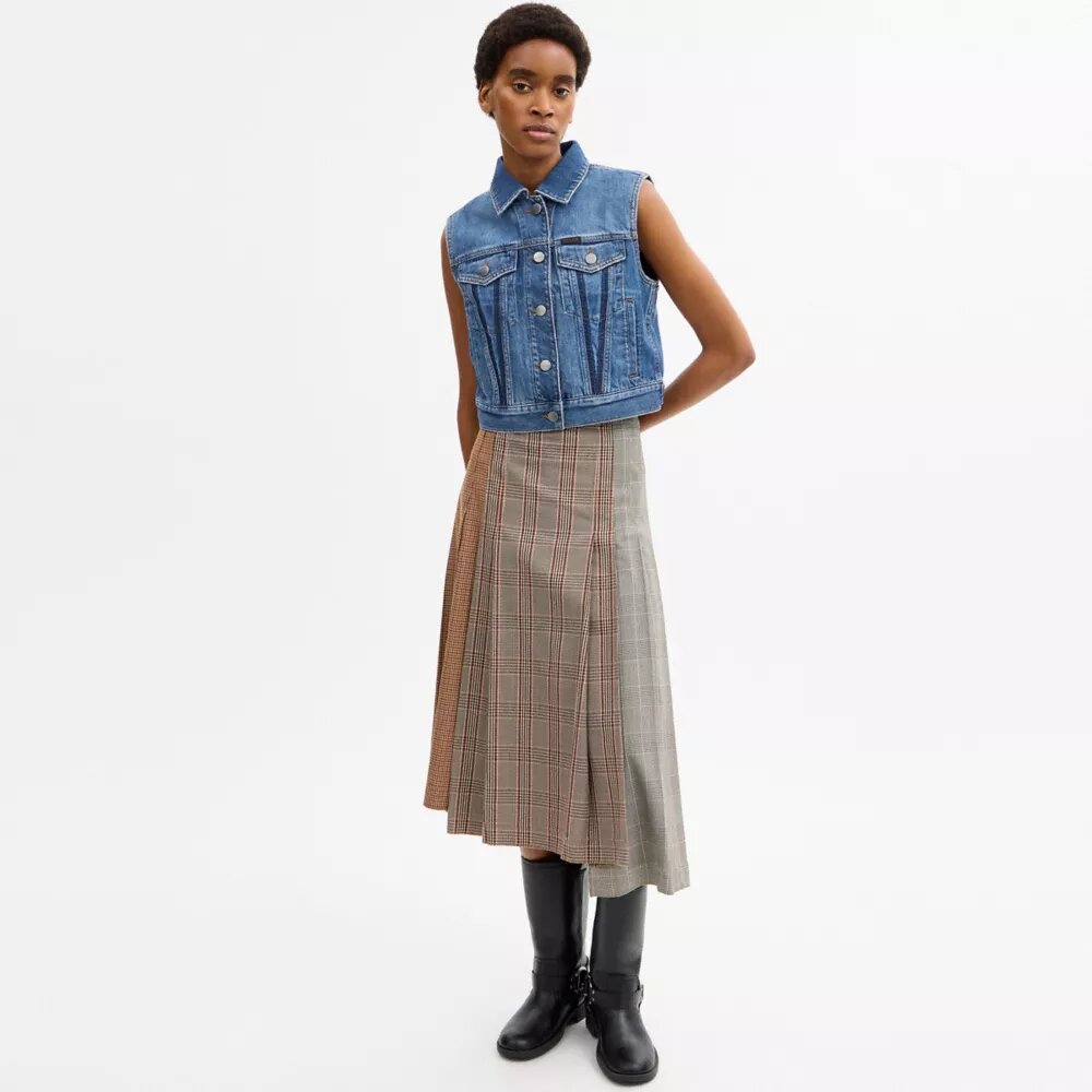 Gilet van gekrompen denim in werkstijl