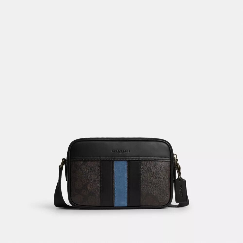Graham-crossbodytas van Signature Canvas met varsity-strepen
