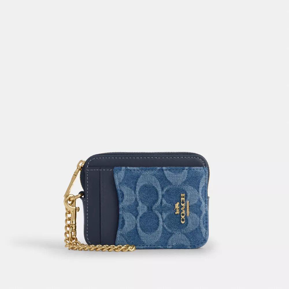 Kaartenetui met rits in kenmerkend denim