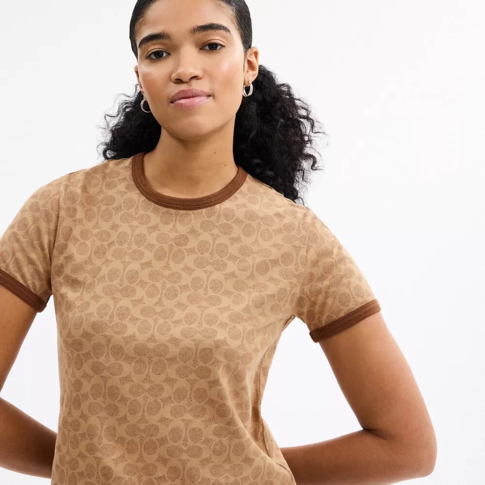 Kenmerkend T-shirt met rand in biologisch katoen