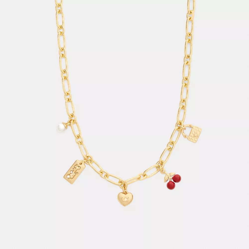 Ketting met kersen- en hartbedels