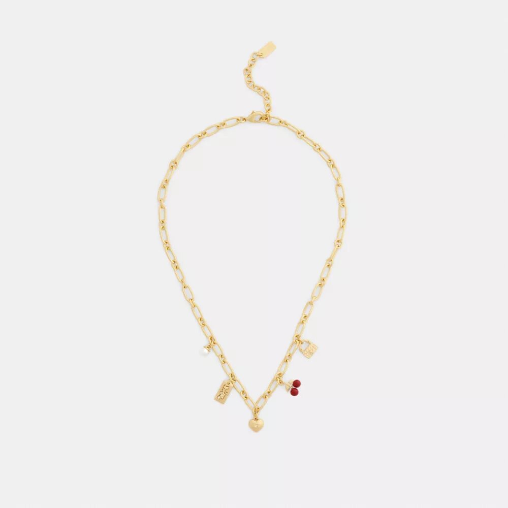 Ketting met kersen- en hartbedels