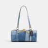 Kisslock Barrel-tas 28 van hergebruikt denim