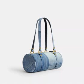 Kisslock Barrel-tas 28 van hergebruikt denim