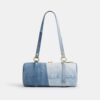 Kisslock Barrel-tas 28 van hergebruikt denim