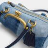 Kisslock Barrel-tas 28 van hergebruikt denim