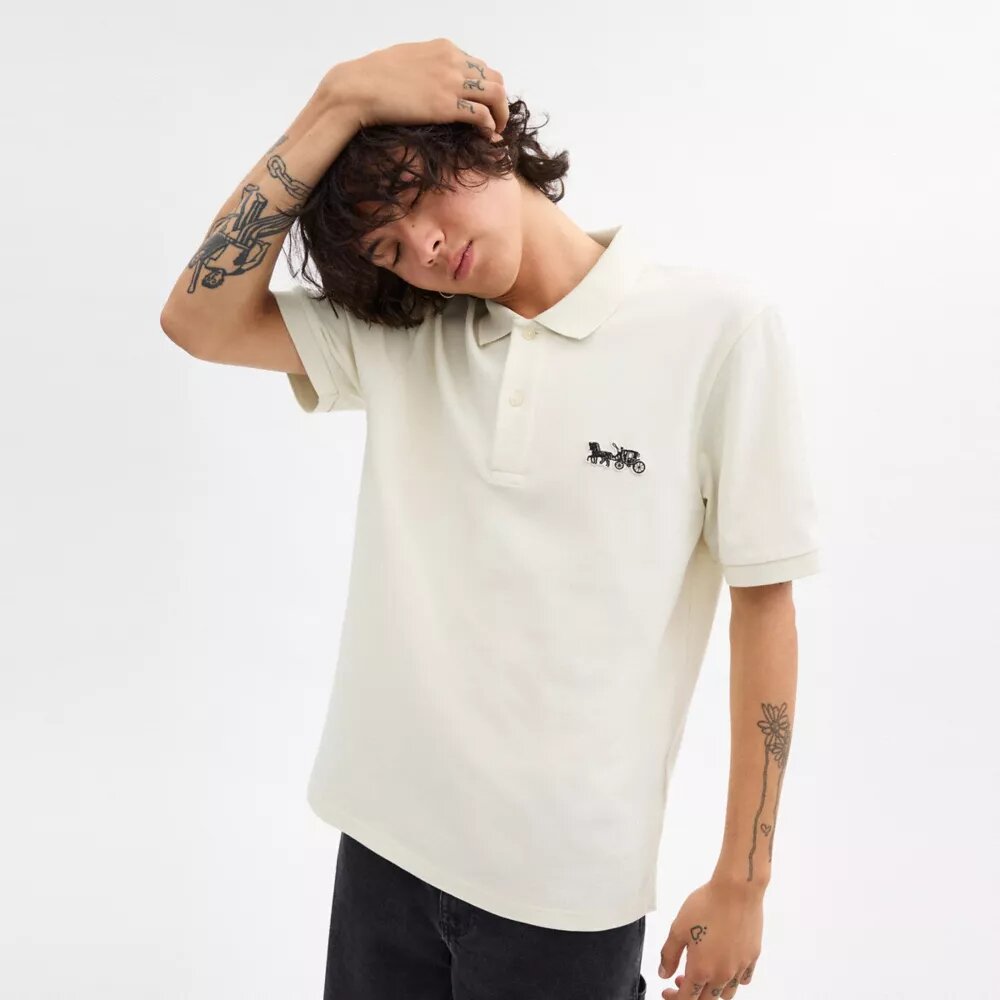 Klassiek Poloshirt met Horse and Carriage-motief van biologisch katoen