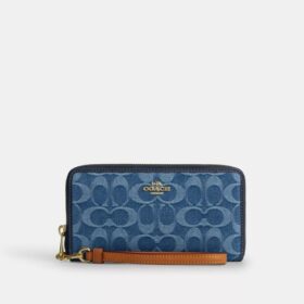Lange portemonnee met rits rondom in kenmerkend denim