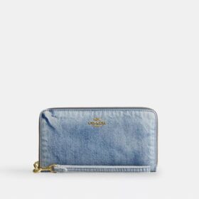 Lange portemonnee met rits rondom in ‘Loved’ denim