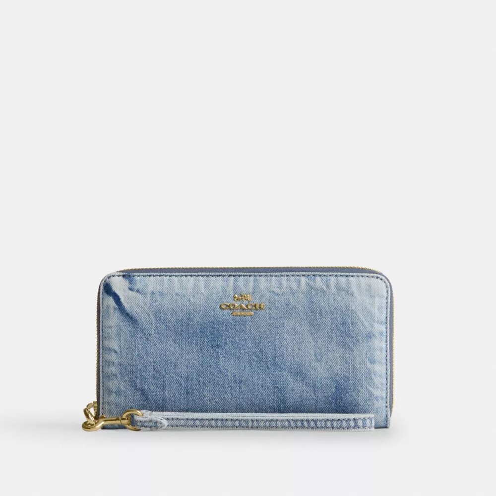 Lange portemonnee met rits rondom in ‘Loved’ denim
