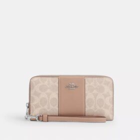 Lange portemonnee met rits rondom van Signature Canvas met streep