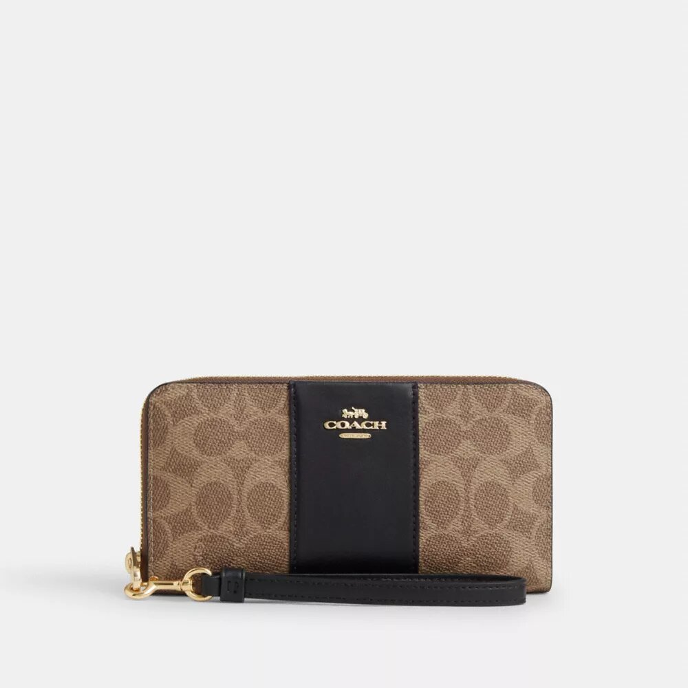 Lange portemonnee met rits rondom van Signature Canvas met streep