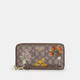 Lange portemonnee met rits rondom van Signature-jacquard met bloemenborduursel