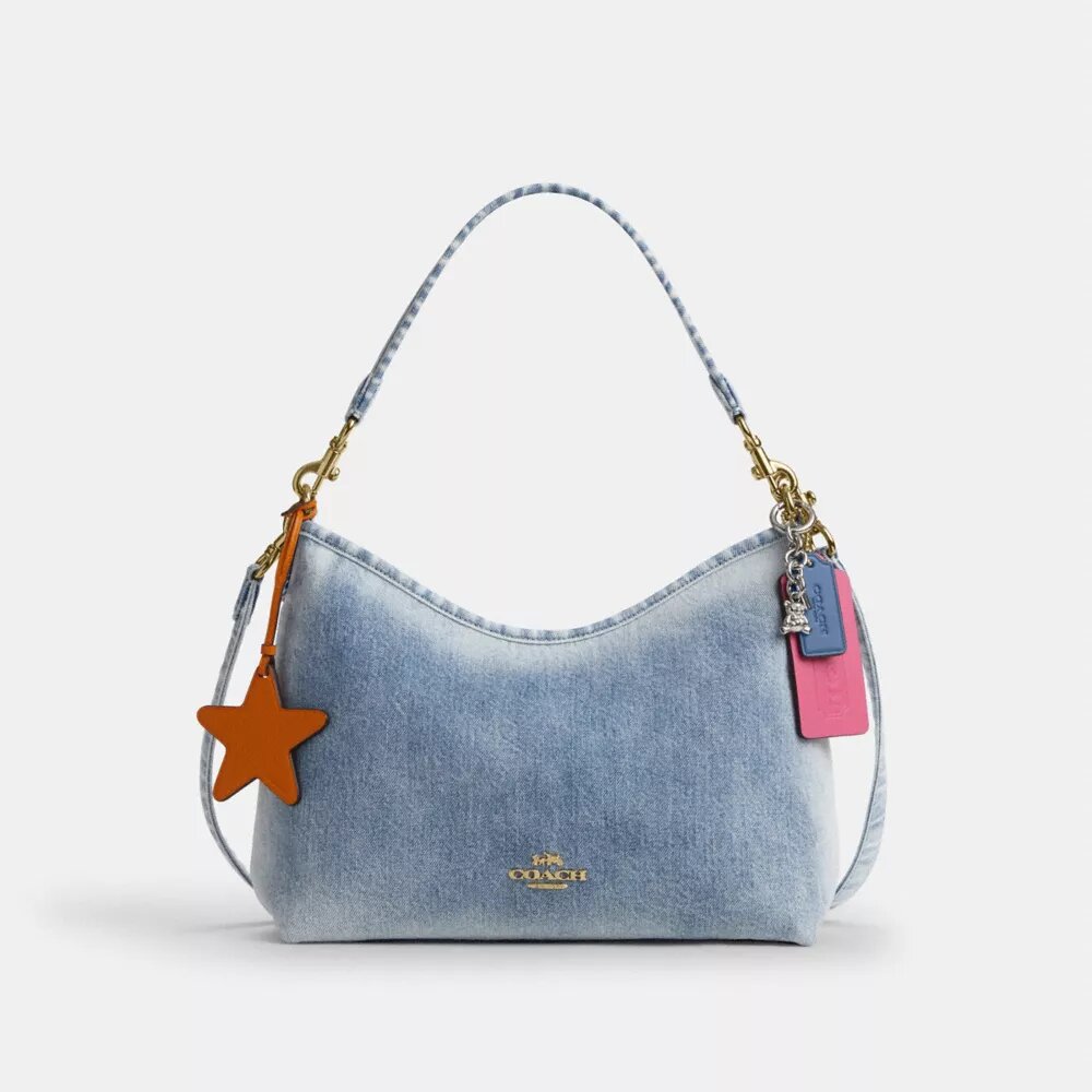 Laurel-schoudertas in Loved Denim met bedels
