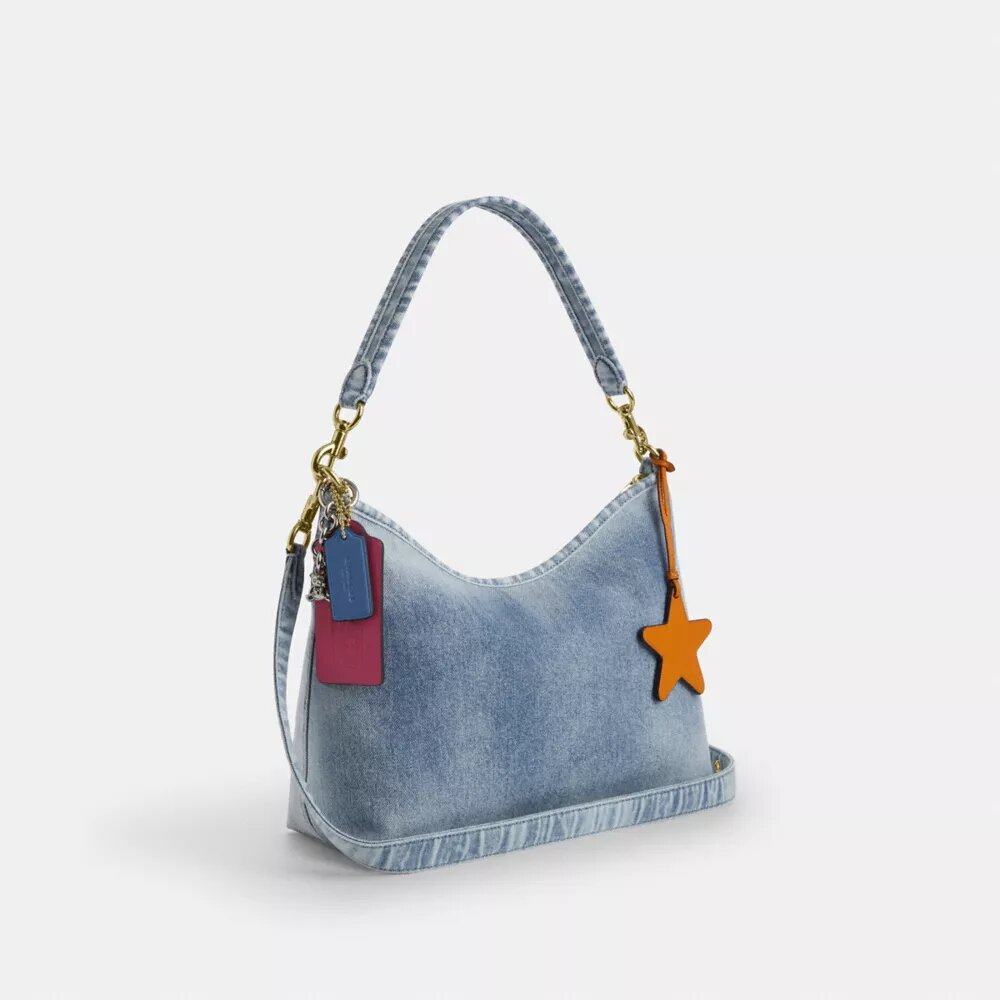 Laurel-schoudertas in Loved Denim met bedels