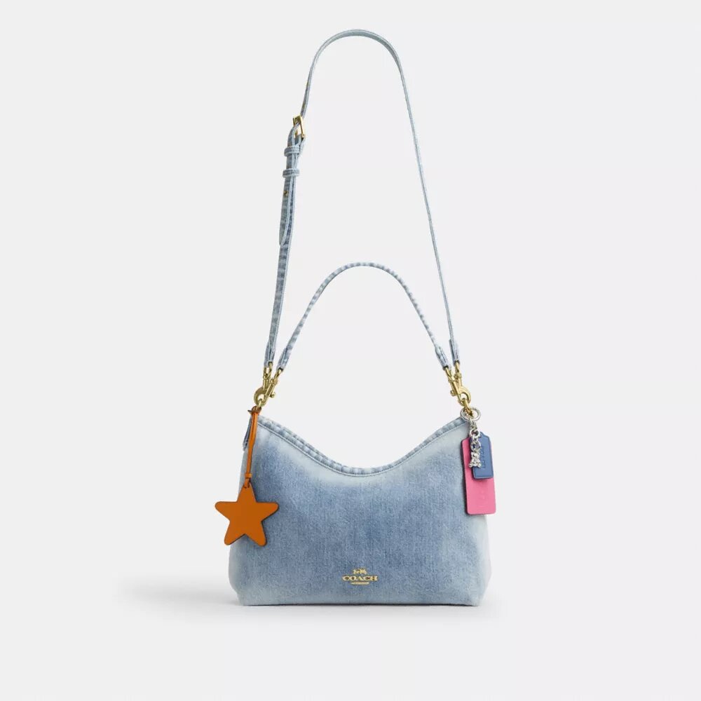Laurel-schoudertas in Loved Denim met bedels