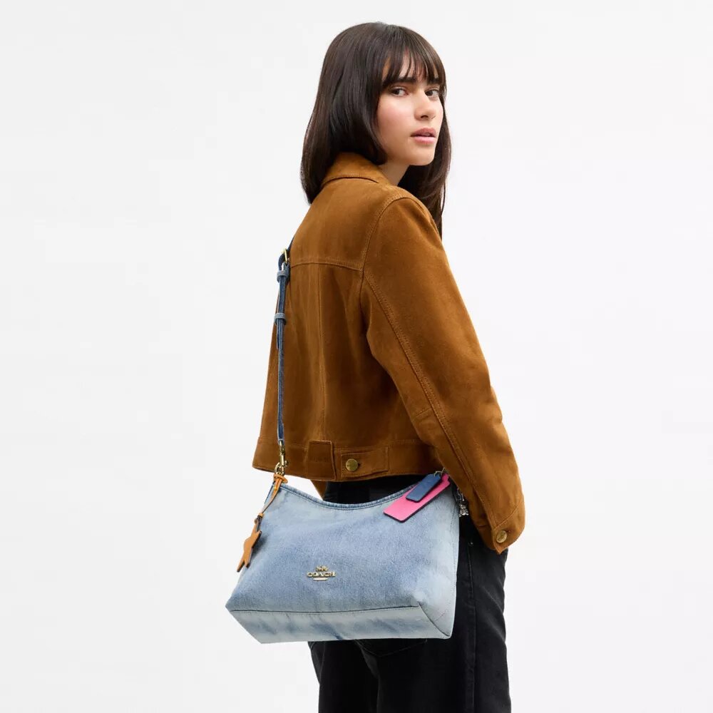 Laurel-schoudertas in Loved Denim met bedels