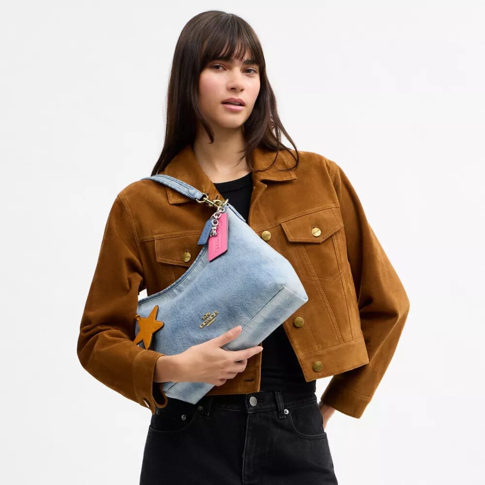 Laurel-schoudertas in Loved Denim met bedels