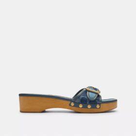 Margot houten sandalen met kenmerkend denim-patchwork