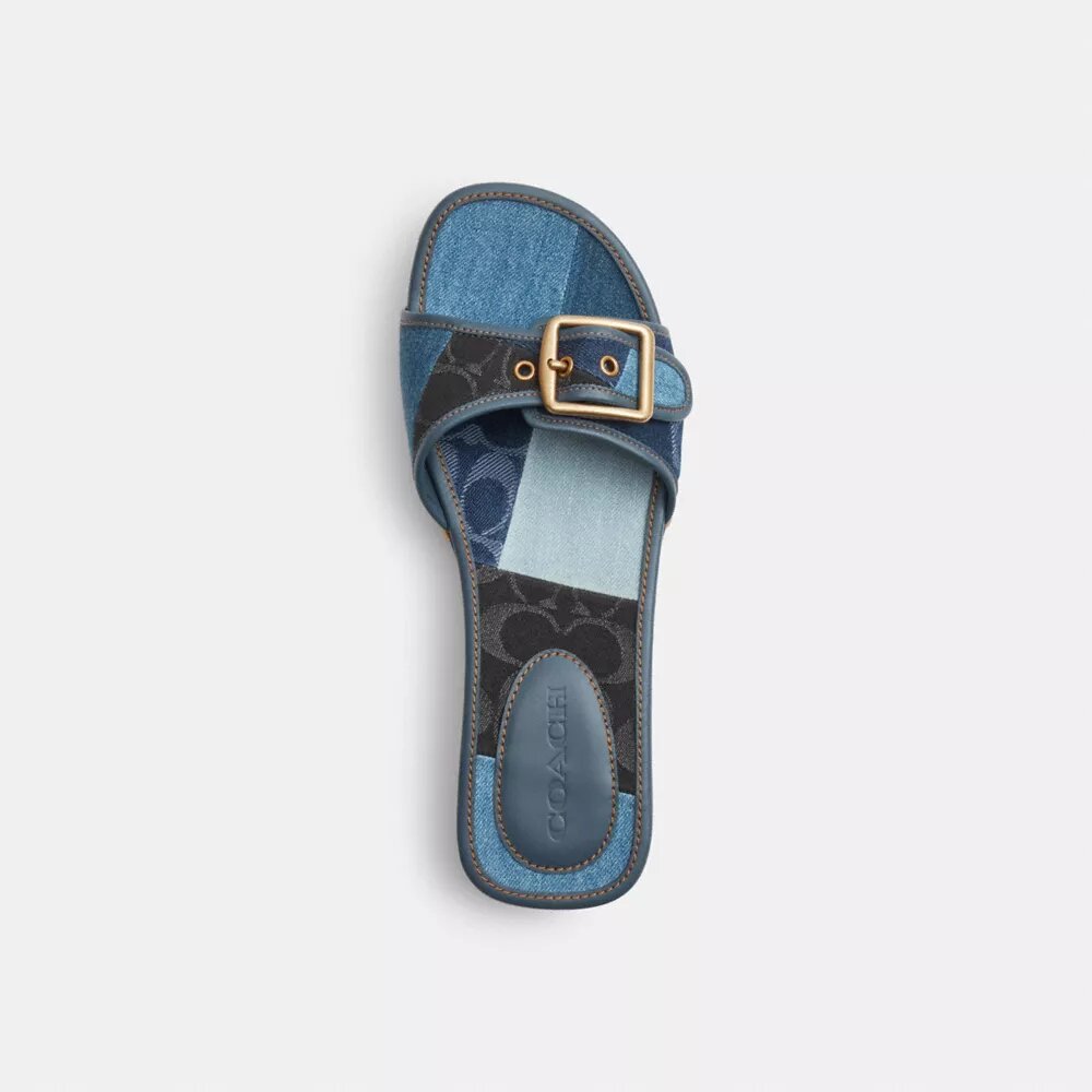 Margot houten sandalen met kenmerkend denim-patchwork