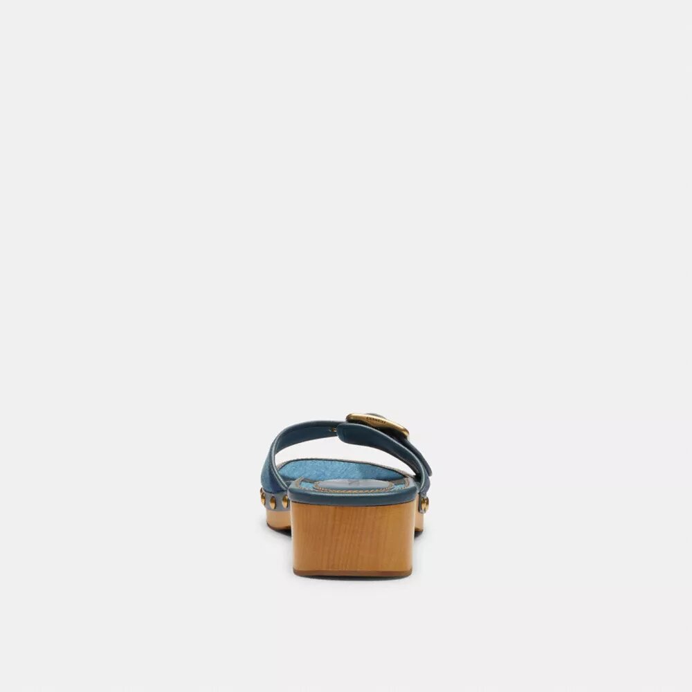 Margot houten sandalen met kenmerkend denim-patchwork