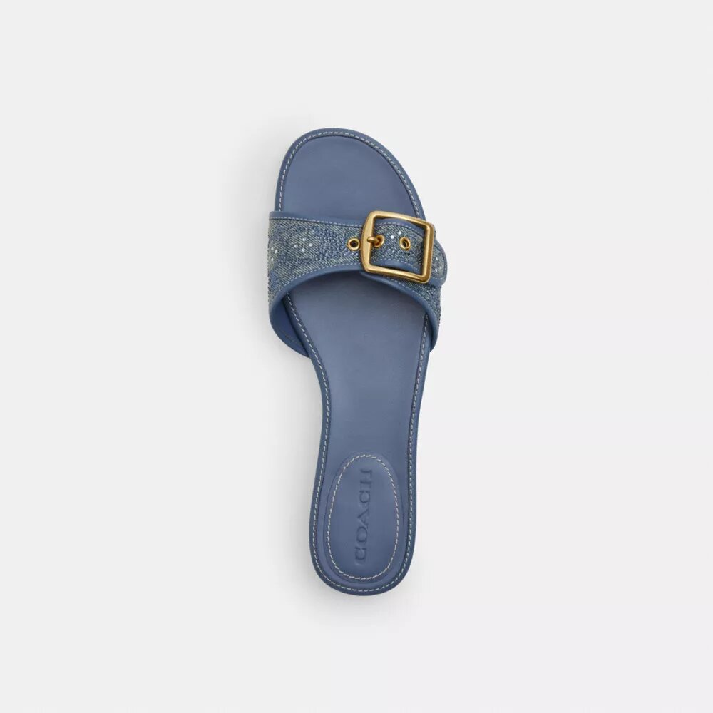Margot-sandalen platte in Crystal Signature Denim