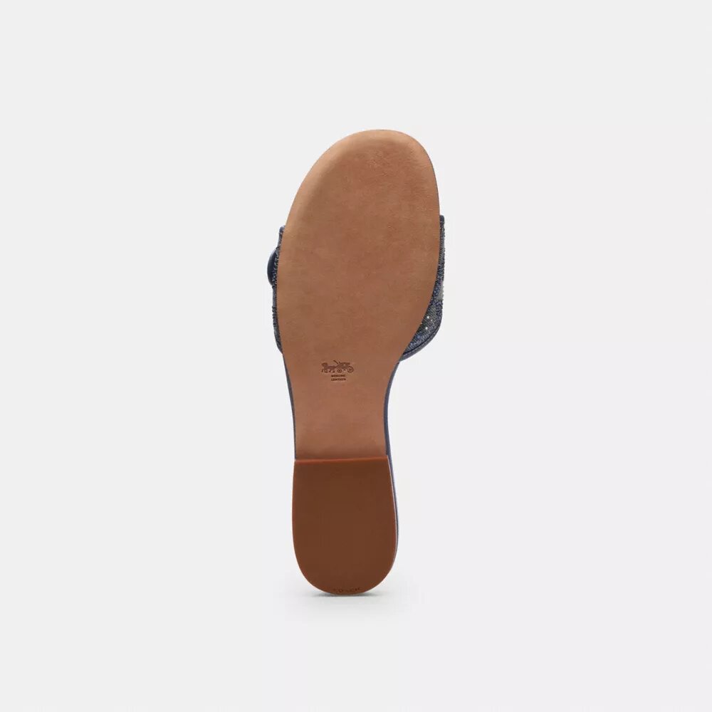 Margot-sandalen platte in Crystal Signature Denim