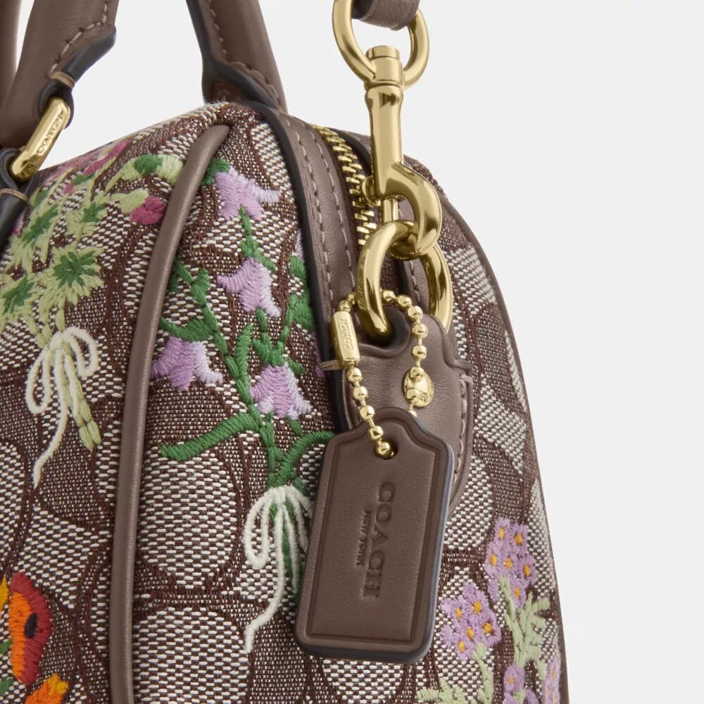 Mini Rowan-crossbodytas in kenmerkend jacquard met bloemenborduursel