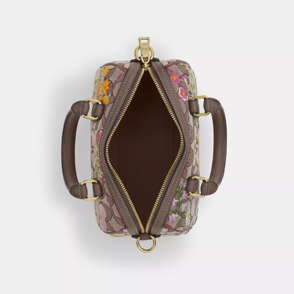 Mini Rowan-crossbodytas in kenmerkend jacquard met bloemenborduursel
